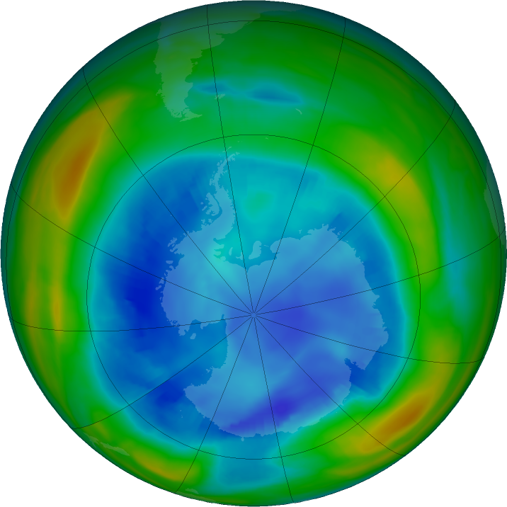 Antarctic ozone map for 16 August 2021